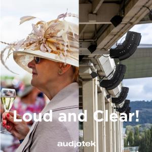 The newly upgraded integrated audio system by Audiotek at Cheltenham Racecourse delivering crystal clear audio to every corner of the venue for enhanced intelligibility and safety.