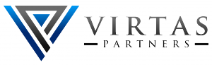 Virtas Partners logo black and blue transparency