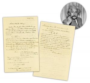 Albert Einstein autograph letter signed in German, dated September 17, 1927, addressed to his frequent correspondent and collaborator, Dr. Chaim Herman Mintz, and is part of Einstein’s larger discussion of the Theory of General Relativity. Estimate: $20,0
