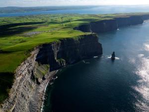 An aerial view of the Cliffs of  Moher in Ireland.