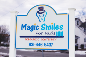Street sign at the new Magic Smiles for Kids pediatric dentistry in Bay Shore