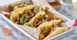 Street tacos promoting SoCal Taco Week April 19-26 across Los Angeles and Orange County