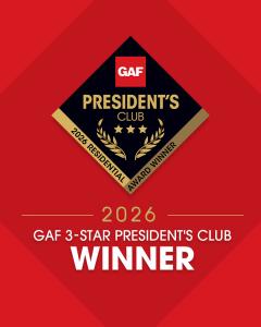 The official logo of the 2026 GAF President's Club 3-Star Winner Elite Roof and Solar