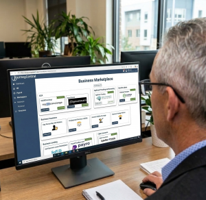 Shareholder viewing Journey Marketplace inside the Journey Central payroll and HR platform, showing employer services available through the Business Marketplace.