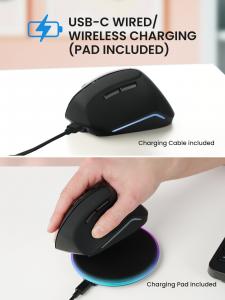 PERIMICE-715II RX, Wireless Vertical Mouse with Wireless and USB-C Charging