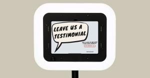 Cover screen showing "Leave us a Testimonial"