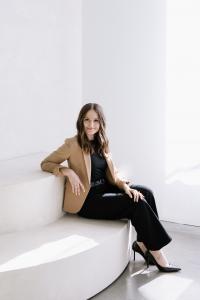 Anna sitting on a bench portrait photo