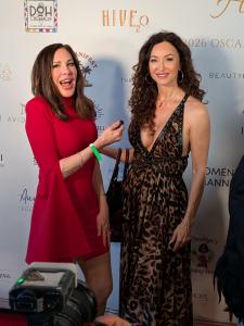 Terri Marie (Movie Reviews and More) interviews actress and entrepreneur Sofia Milos on the red carpet at The Marianna Group's "A Toast to Hollywood" luxury gifting lounge, Beverly Hills, March 12, 2026. © moviereviewsandmore