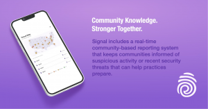 Patient Protect Signal mobile app showing a live map of reported healthcare cybersecurity threats and suspicious activity across the United States.