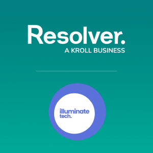 Resolver logo above the Illuminate Tech logo on a teal background, representing a partnership between Resolver, a Kroll business, and Illuminate Tech.