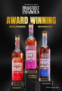 Broadstreet Infamous’ debut bourbon lineup earned Gold and Double Gold honors at the 2025 PR%F Awards, highlighting the Georgia-based brand’s commitment to quality and craftsmanship.