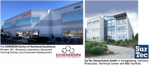 (Left)The CHEMEON Center of Technical Excellence in Minden, NV - Research Laboratory, Advanced Training Facility, and Corporate Headquarters (Right) SurTec Deutschland GmbH in Zwingenberg, Germany – Production, Technical Center and R&D facilities