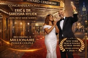 Eric and Sakeisha Hylick Standing on a Red Carpet Award Ceremony