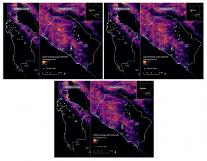 Map of artificial light at night in CA