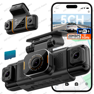 iiwey N9 5-channel dash cam showing 360 degree vehicle protection with integrated multi-lens technology and high-speed Wi-Fi 6 app control.
