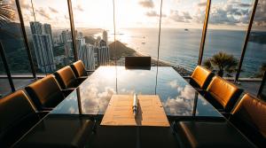 Jonathane Ricci - ELITEWEALTH.LAW - Executive penthouse boardroom overlooking Panama City skyline at golden hour, representing the Protect More Keep More sovereign wealth architecture doctrine for ultra-high-net-worth families
