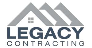 Legacy Contracting & Construction, LLC Logo consisting of name, three pointed rooftops, and a four-pane window