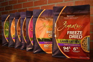 Zignature Freeze-Dried line includes Lamb, Venison, Pork, Duck, Turkey, Kangaroo and Zssential