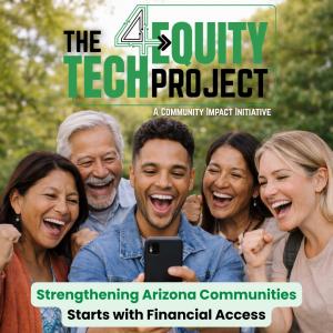 The Tech4Equity Project logo featuring stylized "4" symbol connecting "Tech" and "Equity"