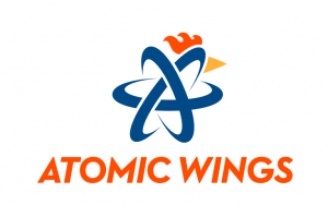 Official logo for Atomic Wings, a New York-style buffalo wing franchise expanding in Texas