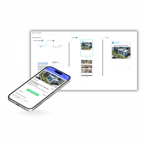 SnapInspect mobile app on iPhone displaying customizable inspection report template builder with branded reports and advanced cost sheet configuration