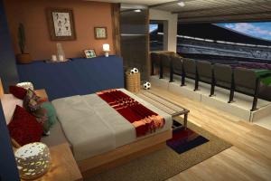 Los huéspedes tendrán la oportunidad única de dormir en  el estadio y despertar con la vista impresionante de la cancha.