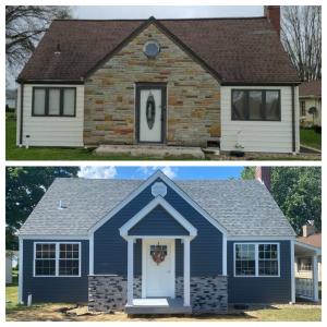 Before and after of a residential exterior renovation in the Kittanning, PA area