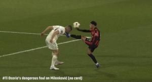 a player kicking another one in the head