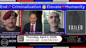 Picture of Sgt. Aquilino Gonell, Hector Barajas-Varela, and Mike Seely, featured speakers at the 6th annual symposium.