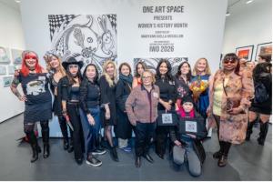 IWD 2026 Presenting Artists with MaryAnn Giella McCulloh and Mei Fung  of One Art Space Gallery (Photo Credit: SIPA USA for AP / Dave Warren)