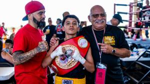 Winner of Bout #3 on the card Blue Corner Daniel Olavarrieta with his coaches Howard Mena and Carlos, from MBC, Mena's Boxing Club.