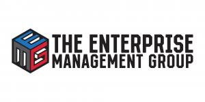 The Enterprise Management Group (EMG) logo featuring a three-dimensional cube icon in blue, red, and gray with the letters E, M, and G on each visible face, alongside the firm name in bold black text.