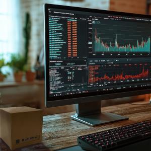 Kubb® Essentiel Bronze mini PC on desk with monitor and keyboard in modern workspace environment