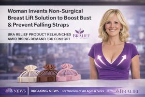 Woman smiling comfortably while wearing Bralief under clothing for all-day support