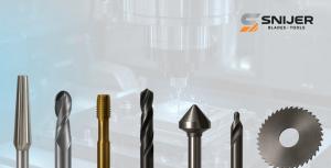 A diverse selection of professional industrial cutting tools and milling cutters by Snijer, showcasing various geometries for high-accuracy metalworking and CNC processes.