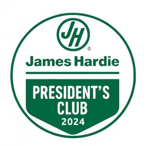 2024 James Hardie President’s Club Award recognizing Hatch Homes for outstanding fiber cement siding installation and customer satisfaction in Charlotte NC