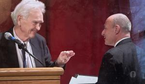 Alan Roth accepting an Academy Fellowship Award from Tom Rickman (Screenwriter: Coal Miner's Daughter)