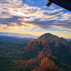 Red rock formations in Sedona, Arizona, photographed during late afternoon light conditions.