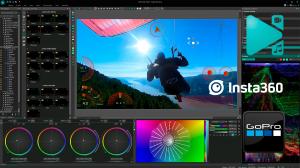 Screenshot showing native support for GoPro and Insta360 cameras in VSDC video editor with telemetry data overlay