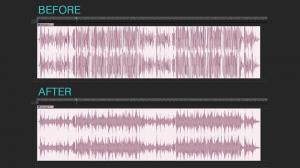 VSDC audio waveform comparison before and after showing improved sound quality and audio processing