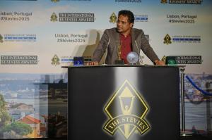 Chirag Patel speaking at Stevie Awards about AI and digital transformation in Europe