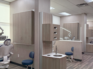 images of the new San Antonio campus dental hygiene lab. The lab is empty and features the real world equipment students will be utilizing