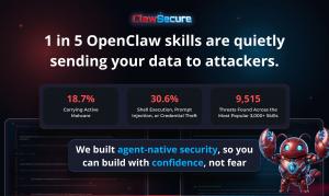 ClawSecure OpenClaw threat statistics showing 18.7 percent active malware and 9,515 threats justifying NIST AI RMF alignment and continuous Watchtower monitoring