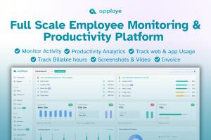 Dashboard of employee monitoring software showing activity tracking, productivity analytics, and time reports with performance charts.