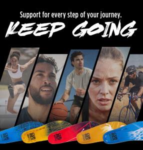 CURREX Keep Going campaign showcasing multi-sport athletes and activity-specific insoles designed for comfort and support