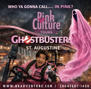 Ghostbusters Tour Pink Golf Cart in Saint Augustine