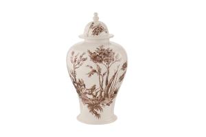 Brown and White toile pattern Saddler Ginger Jar by Carfson Kressley for Ballard Designs