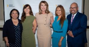 Edith Gong, Corinne Eldridge — CCA CEO, Wendy Burch, Sabrina Ullah — CCA Chief Programs Officer, and Sergio Donis — SEIU 2015, pose for a photo at the CCA Caregiver Awards Ceremony.