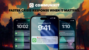 3 iPhones shown together with different emergency alert push notifications displayed on their lock screens. Text reads: Faster Crisis Response When It Matters.