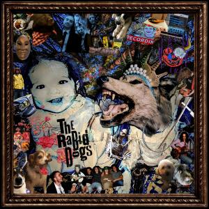 graphic collage of snarling dog and baby pictures and punk band kids